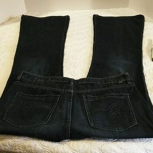 Jag jeans, 12, mid rise, flare, dark, stretch.